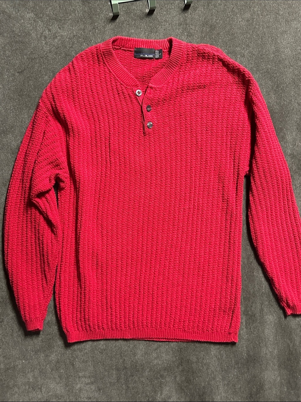 Vintage Bill Blass Red Textured Knit Sweater Men’s Large Made in USA 100% Cotton